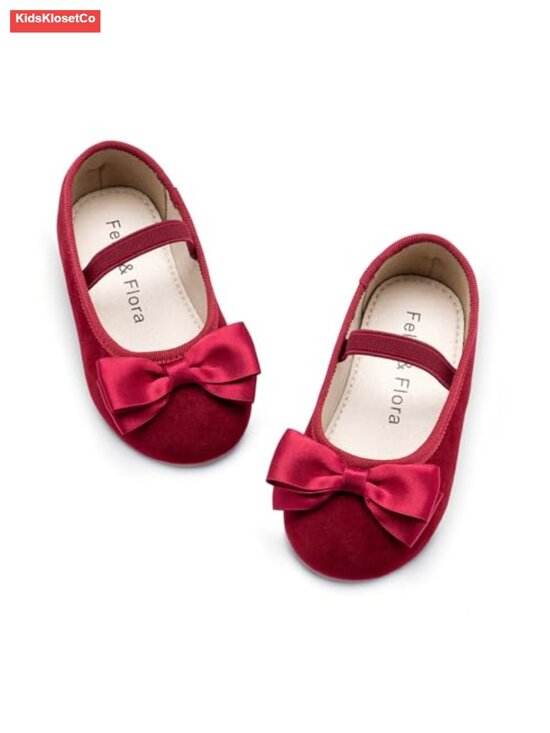 Other - Girls Velvet Mary Jane Flats with Bow Toddler Dress Shoes Slip Resistant
